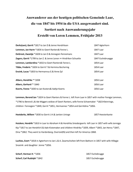 Derks(Sen), Gerrit *1817 to Jan D.& Jenne Hendriksen 1847 Agterhorn Lemmen, Jan Harm *1826 to Geert Ranters& Fenne L