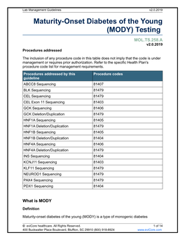 Maturity-Onset Diabetes of the Young (MODY) Testing