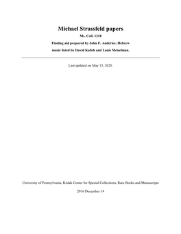Michael Strassfeld Papers Ms