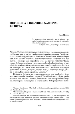 Ortodoxia E Identidad Nacional En Rusia