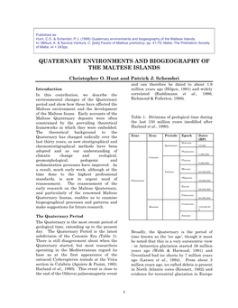 Quaternary Environments and Biogeography of the Maltese Islands