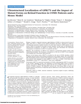 Ultrastructural Localization of GPR179 and the Impact of Mutant Forms on Retinal Function in CSNB1 Patients and a Mouse Model