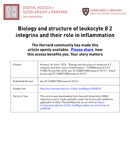 Biology and Structure of Leukocyte Β 2 Integrins and Their Role in Inflammation