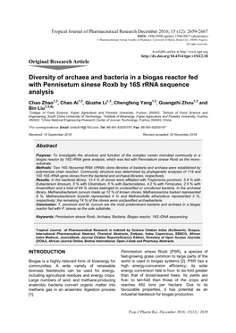 Diversity of Archaea and Bacteria in a Biogas Reactor Fed with Pennisetum Sinese Roxb by 16S Rrna Sequence Analysis
