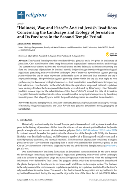 Ancient Jewish Traditions Concerning the Landscape and Ecology of Jerusalem and Its Environs in the Second Temple Period