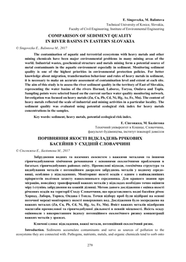 Comparison of Sediment Quality in River Basins In