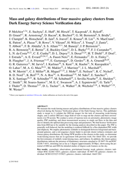 Mass and Galaxy Distributions of Four Massive Galaxy Clusters from Dark Energy Survey Science Veriﬁcation Data