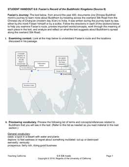 STUDENT HANDOUT 6.6: Faxian's Record of the Buddhistic Kingdoms