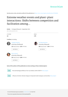 Extreme Weather Events and Plant-Plant Interactions: Shifts Between Competition and Facilitation Among