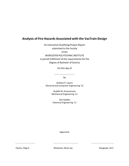 Analysis of Fire Hazards Associated with the Vactrain Design