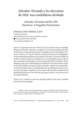 Salvador Alvarado Y Las Elecciones De 1920, Una Candidatura Olvidada