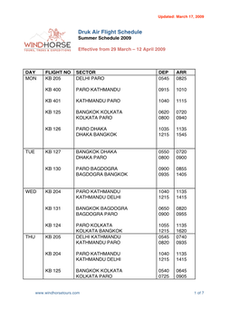 Druk Air Flight Schedule Summer Schedule 2009