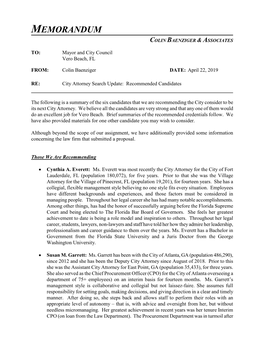 Memorandum Colin Baenziger & Associates