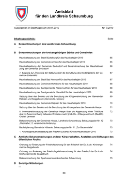 Amtsblatt Für Den Landkreis Schaumburg