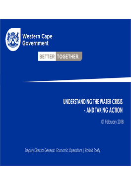 UNDERSTANDING the WATER CRISIS - and TAKING ACTION 01 February 2018