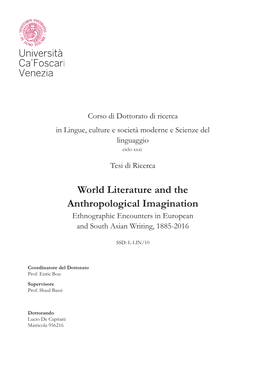 World Literature and the Anthropological Imagination Ethnographic Encounters in European and South Asian Writing, 1885-2016