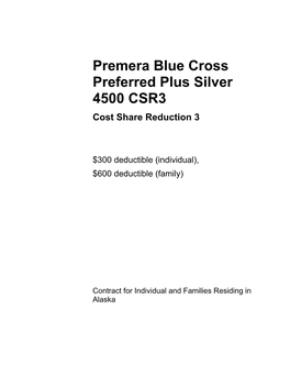 Premera Blue Cross Preferred Plus Silver 4500 CSR3 Cost Share Reduction 3