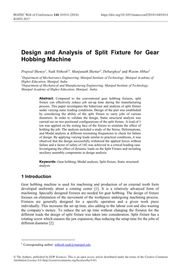 Design and Analysis of Split Fixture for Gear Hobbing Machine