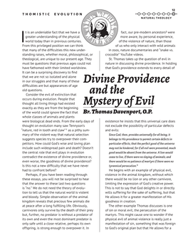 Divine Providence and the Mystery of Evil