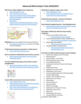 Advanced DNA Analysis Tools 2018/2019