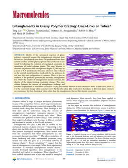 Entanglements in Glassy Polymer Crazing: Cross-Links Or Tubes? † ‡ ‡ § Ting Ge,*, Christos Tzoumanekas, Stefanos D