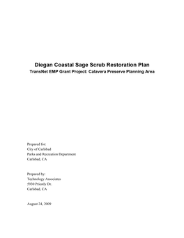 Diegan Coastal Sage Scrub Restoration Plan Transnet EMP Grant Project: Calavera Preserve Planning Area