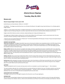 Atlanta Braves Clippings Tuesday, May 26, 2015 Braves.Com