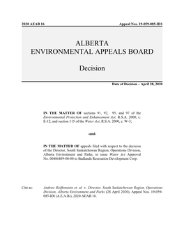 ALBERTA ENVIRONMENTAL APPEALS BOARD Decision