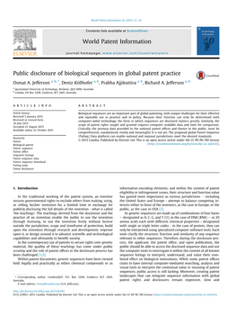 Public Disclosure of Biological Sequences in Global Patent Practice