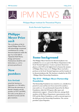 IPM Newsletter 9 May 2018 IPM NEWS Philippe Meyer Institute for Theoretical Physics