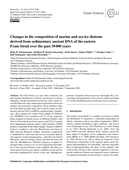 Changes in the Composition of Marine and Sea-Ice Diatoms Derived from Sedimentary Ancient DNA of the Eastern Fram Strait Over the Past 30 000 Years