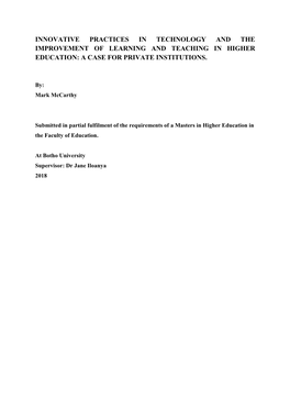 Innovative Practices in Technology and the Improvement of Learning and Teaching in Higher Education: a Case for Private Institutions