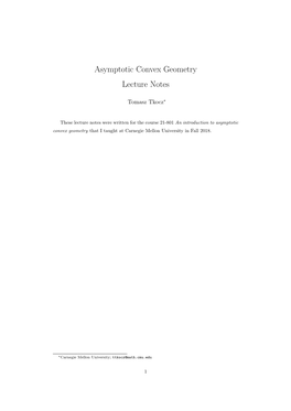 Asymptotic Convex Geometry Lecture Notes