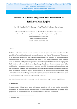 Prediction of Storm Surge and Risk Assessment of Rakhine Costal Region