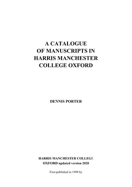 Porter Catalogue of Manuscripts in Harris