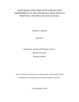 Host-Rock Contamination and Sulfide Immiscibility in the Franklin Large Igneous Province, Victoria Island, Canada