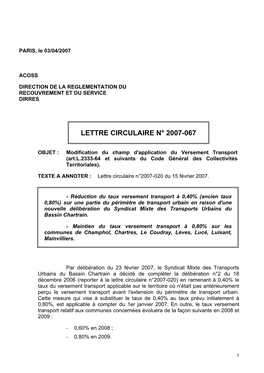 Lettre Circulaire N° 2007-067