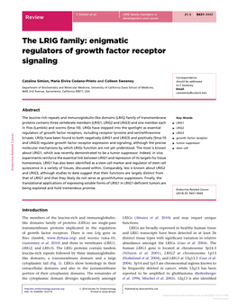 The LRIG Family: Enigmatic Regulators of Growth Factor Receptor Signaling