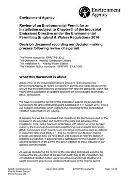 Decision Document Recording Our Decision-Making Process Following Review of a Permit