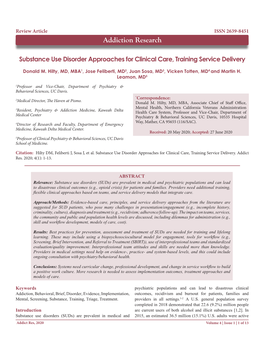 Substance Use Disorder Approaches for Clinical Care, Training Service Delivery