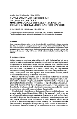 Cytotaxonomic Studies on Galium Palustre L. Morphological