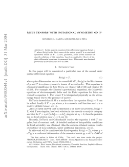 Arxiv:Math/0403544V1 [Math.DG] 31 Mar 2004 E Eae Oeuto .Tetensor Equations the Euler 1