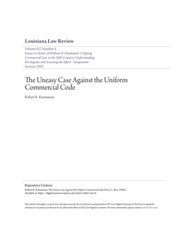 The Uneasy Case Against the Uniform Commercial Code, 62 La