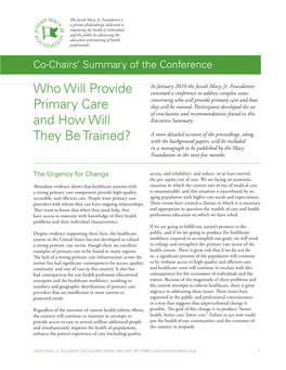 Who Will Provide Primary Care and How Will They Be Trained?