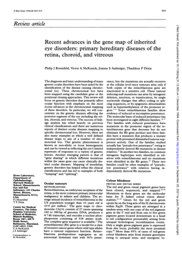 Review Article Eye Disorders: Primary Hereditary Diseases of the Retina