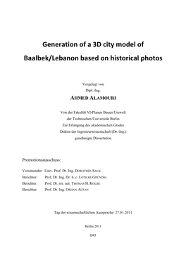 Generation of a 3D City Model of Baalbek/Lebanon Based on Historical Photos