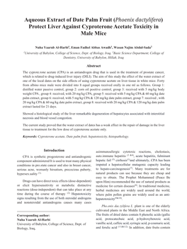 Phoenix Dactylifera) Protect Liver Against Cyproterone Acetate Toxicity in Male Mice