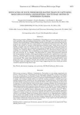 Efficacies of Four Pheromone-Baited Traps in Capturing Male Helicoverpa (Lepidoptera: Noctuidae) Moths in Northern Florida