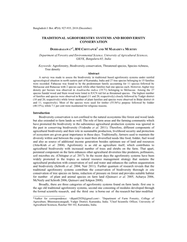 Traditional Agroforestry Systems and Biodiversity Conservation