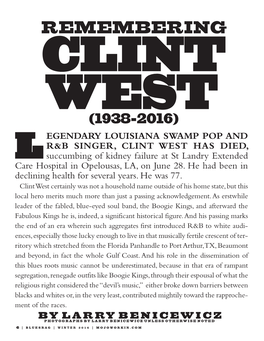Legendary Louisiana Swamp Pop and R&B Singer, Clint